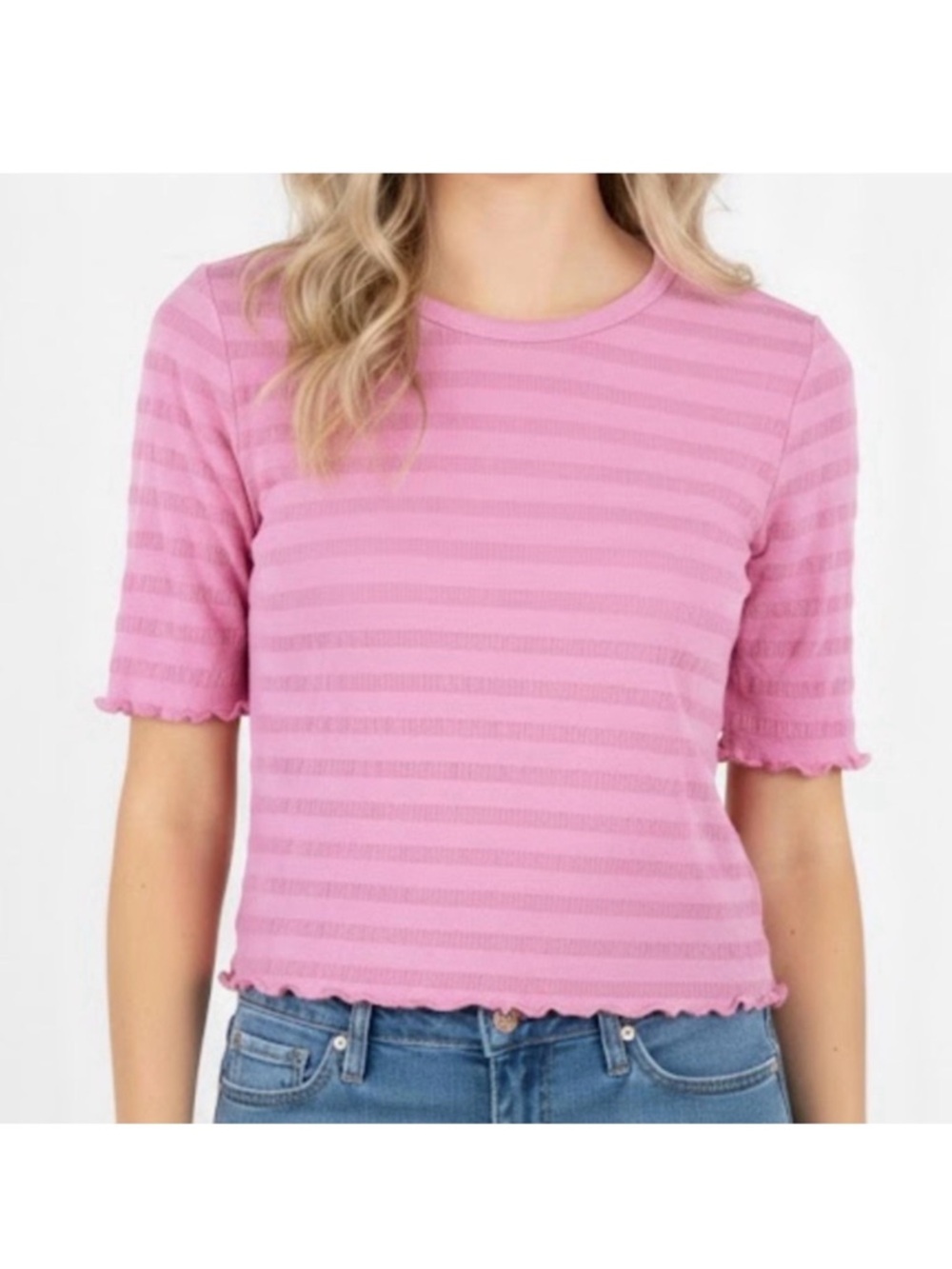 NWT Elodie short sleeve striped stretchy Barbie pink 90s inspired top sz medium